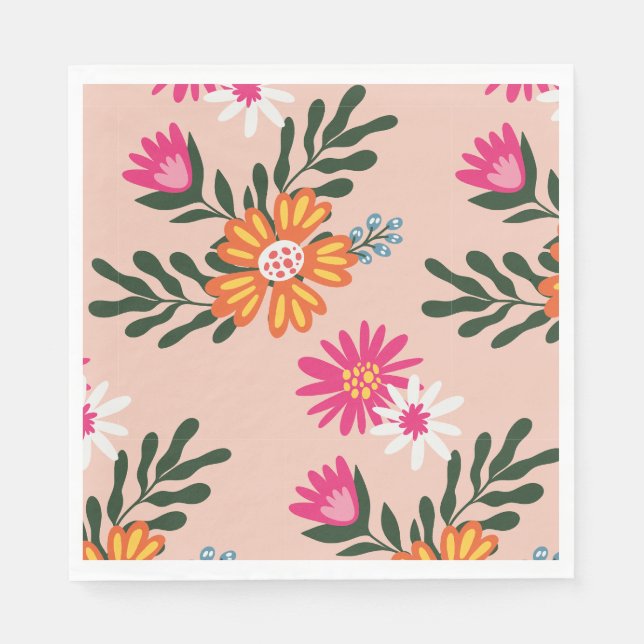 Summer Flower Bouquet On Pink Napkins (Front)