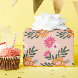 Summer Flower Bouquet On Pink Wrapping Paper