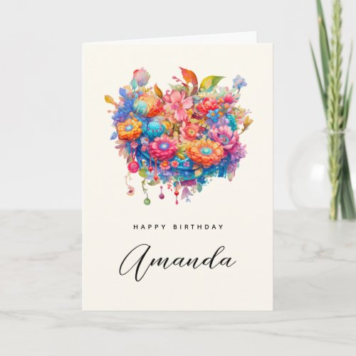 Summer Flower Bouquet Whimsical Boho Birthday Card