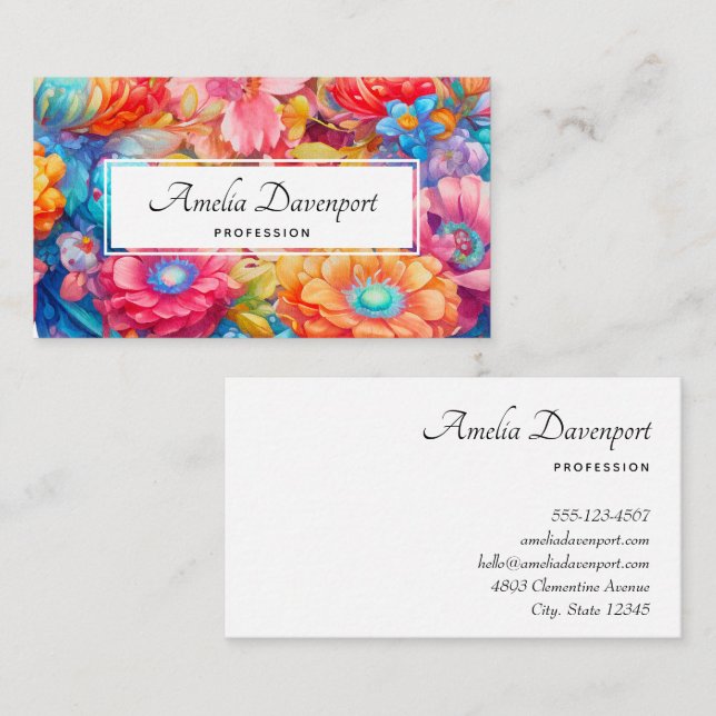 Summer Flower Bouquet Whimsical Boho Business Card (Front/Back)