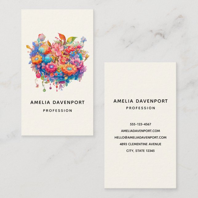 Summer Flower Bouquet Whimsical Boho Business Card (Front/Back)