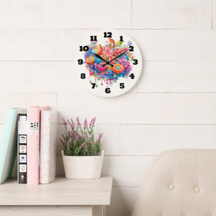 Summer Flower Bouquet Whimsical Boho Large Clock