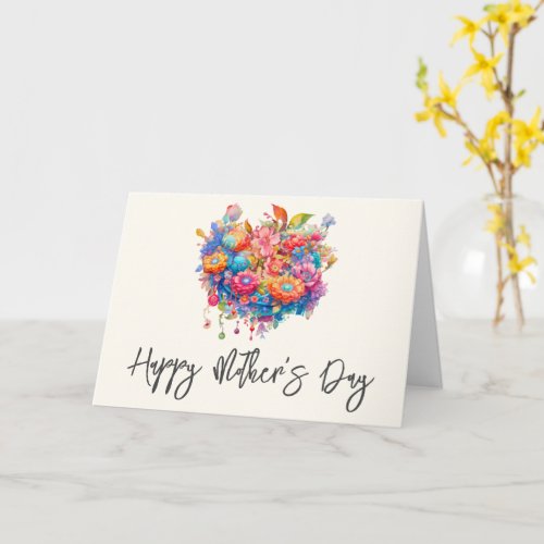 Summer Flower Bouquet Whimsical Boho Mothers Day Card