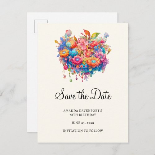 Summer Flower Bouquet Whimsical Boho Save the Date Invitation Postcard