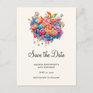 Summer Flower Bouquet Whimsical Boho Save the Date Invitation Postcard