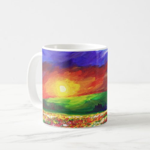 Summer Flower Field Landscape Painting Coffee Mug