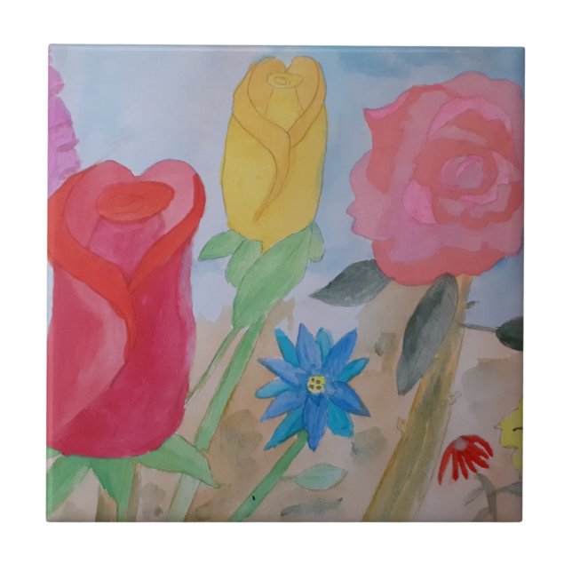 Summer Flower Garden Ceramic Tile (Front)