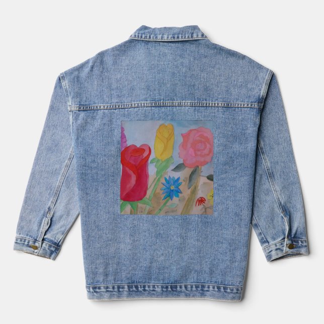 Summer Flower Garden Denim Jacket (Back)
