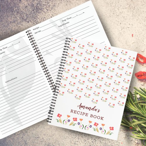 Summer Flower Pattern Floral Recipe  Notebook