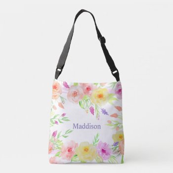 Summer Flower Watercolor Pastel White Lavender Crossbody Bag by funny_tshirt at Zazzle