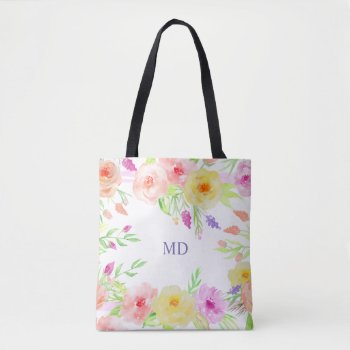 Summer Flower Watercolor Pastel White Lavender Tote Bag by funny_tshirt at Zazzle
