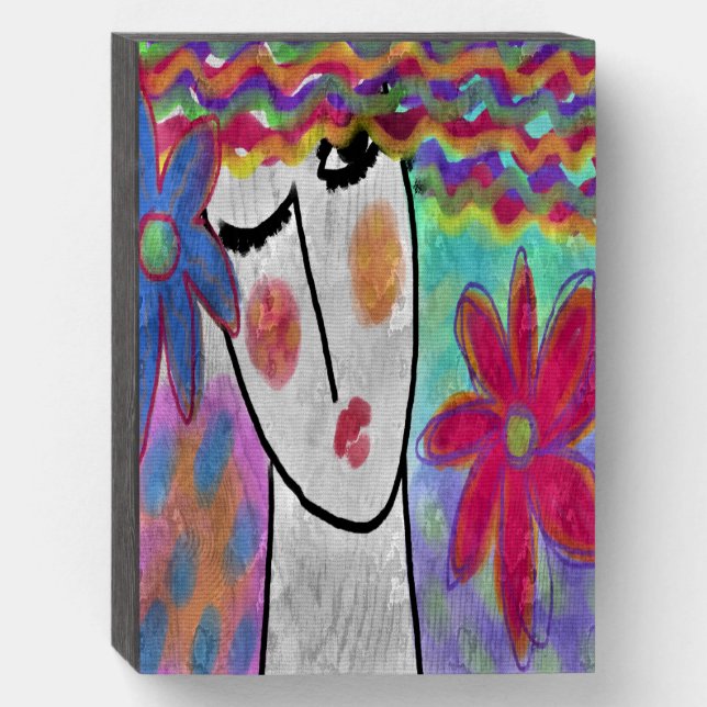 Summer Flowers Abstract Digital Painting Wooden Box Sign (Front Vertical)