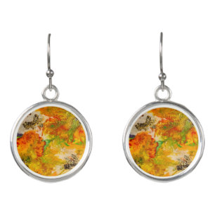 Summer Flowers abstract Orange Gold Yellow Earrings