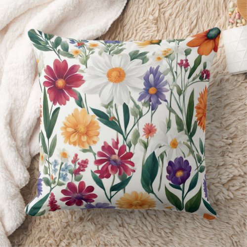 Summer Flowers All Over Print Throw Pillow 