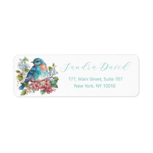 Summer flowers and blue bird label