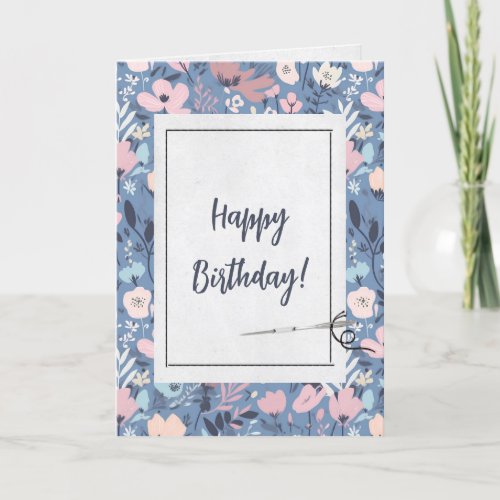 Summer Flowers and Needle Birthday  Card