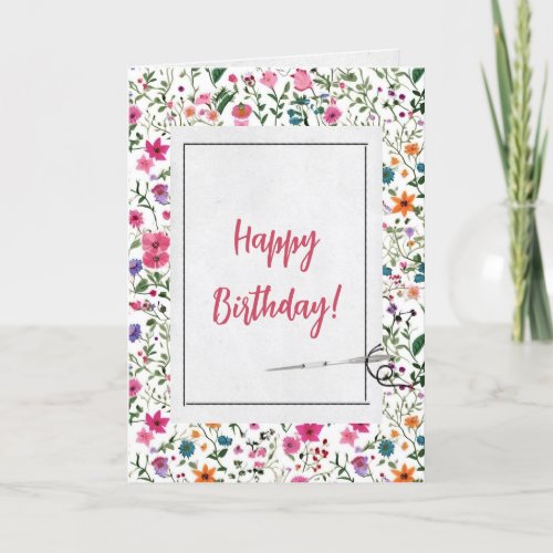 Summer Flowers and Needle Birthday  Card