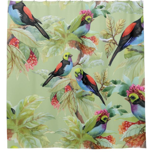 Summer Flowers Birds: Tropical Pattern Shower Curtain (Front)