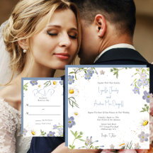 Summer Flowers Blue Wedding Invitation