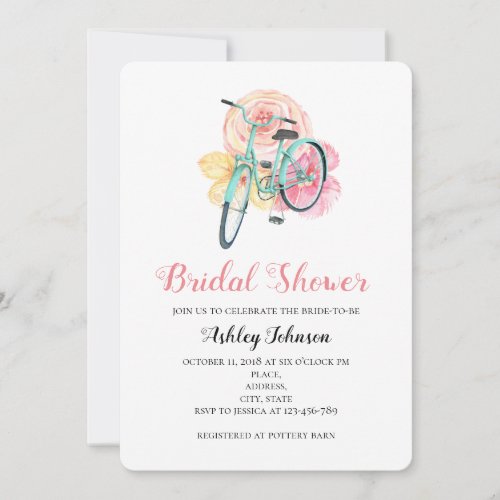 Summer flowers bridal shower invitation Bicycle Invitation