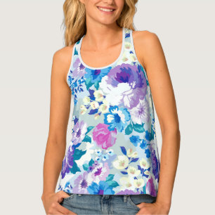 Summer Flowers Collage Watercolors Pattern Tank Top