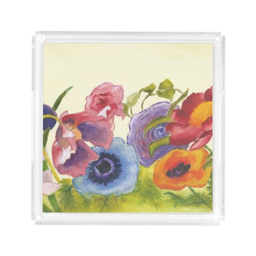 Summer flowers colorful watercolor  acrylic tray