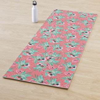 Summer Flowers - Coral Pink Yoga Mat