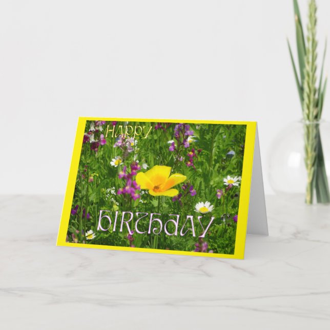 Summer Flowers Cust. Happy Birthday Greeting Card (Front)
