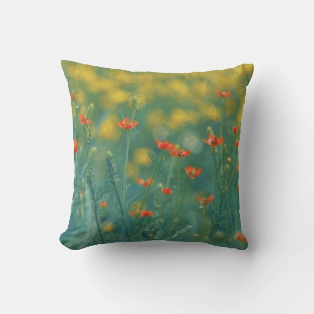 Summer Flowers (Floral Field) (Red Flowers) Throw Pillow (Front)