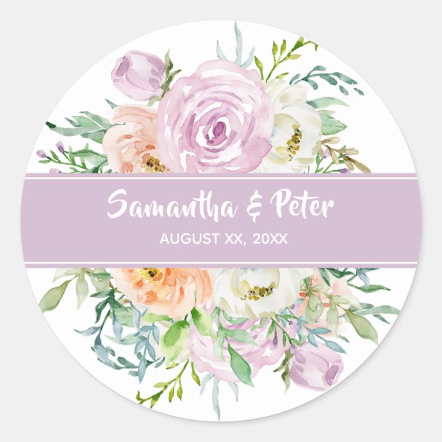 Summer Flowers Floral Round Wedding Sticker (Front)