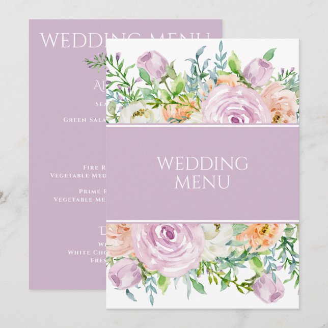 Summer Flowers Floral Wedding Reception Menu (Front/Back)