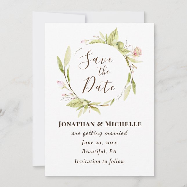 Summer Flowers Greenery Floral Frame Wedding  Save The Date (Front)