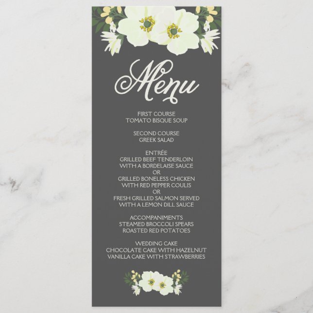 Summer Flowers Menu Card | Yellow & Gray II (Front)