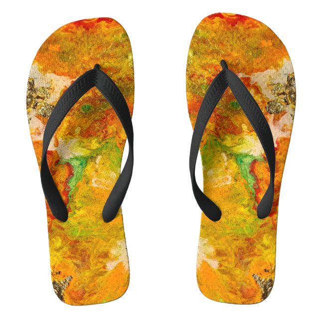 Summer Flowers Orange Gold Yellow  Flip Flops (Footbed)