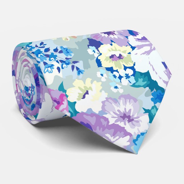 Summer Flowers Pastel Watercolors Illustration Neck Tie (Rolled)