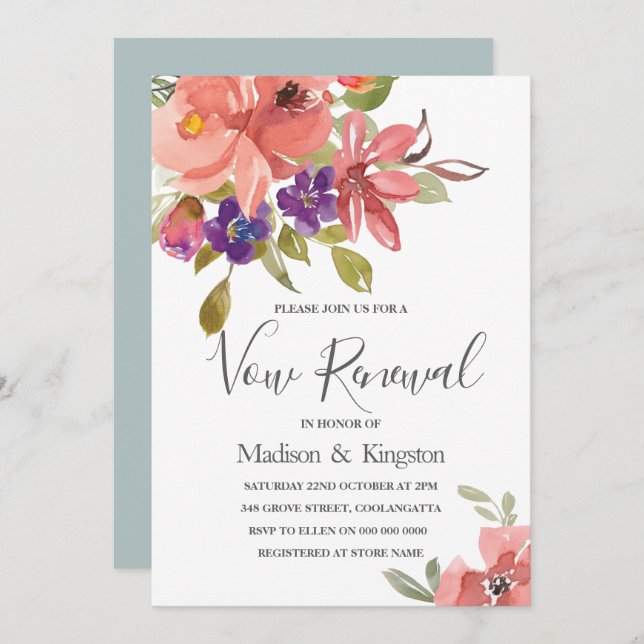 Summer Flowers Peach Vow Renewal Invite (Front/Back)