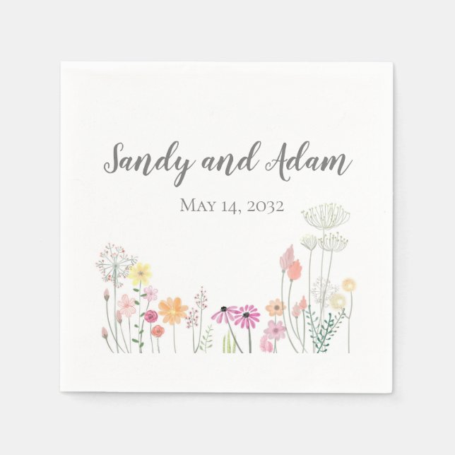 Summer Flowers Personalized Wedding Napkins (Front)