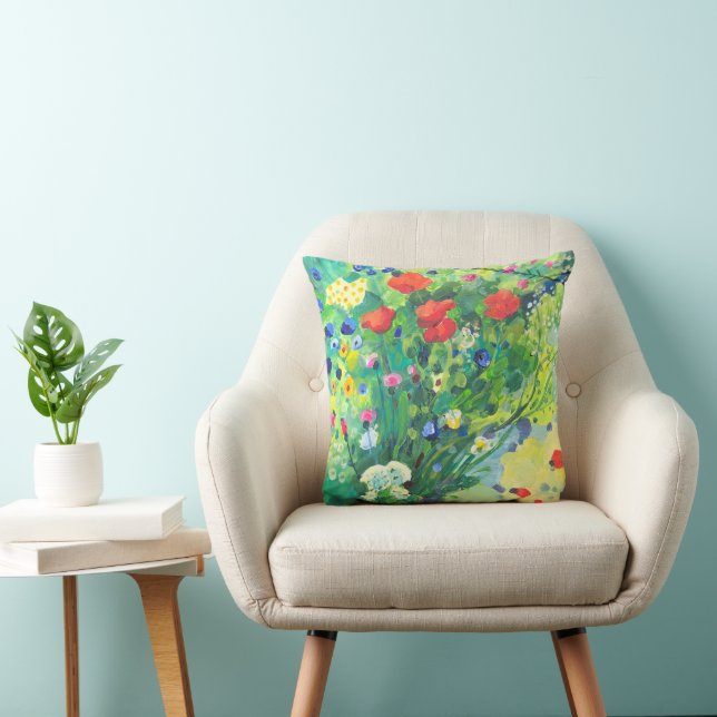 Summer flowers, poppys  throw pillow (Chair)