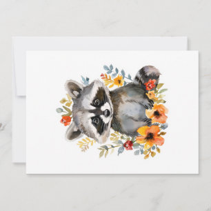 Summer Flowers Raccoon Watercolor Invitation