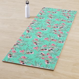 Summer Flowers - Teal Green Yoga Mat
