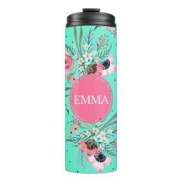 Summer Flowers Teal Personalized Thermal Tumbler