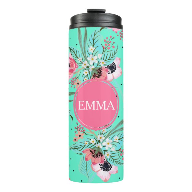 Summer Flowers Teal Personalized Thermal Tumbler