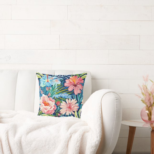 Summer Flowers Tropical Pretty Floral Pattern Throw Pillow (Couch)