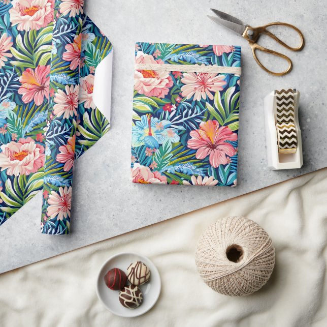 Summer Flowers Tropical Pretty Floral Pattern Wrapping Paper (Crafts)