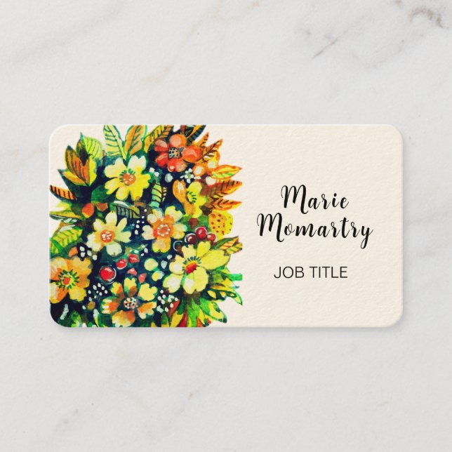 summer flowers watercolor business card (Front)