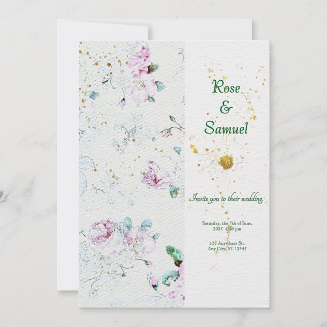 Summer Flowers Watercolor Paper Textured Wedding I Invitation (Front)