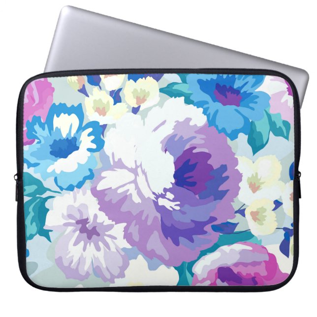 Summer Flowers Watercolors Illustration Laptop Sleeve (Front)