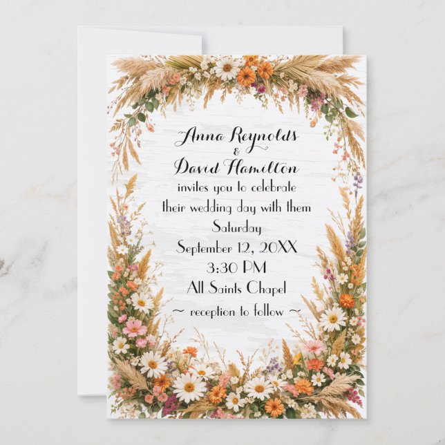 Summer Flowers Wedding Frame Invitation (Front)