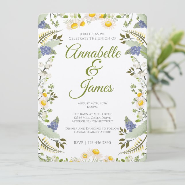 Summer Flowers Wedding Invitation (Standing Front)