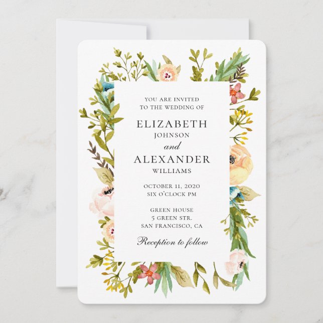 Summer flowers wedding invitation. Floral garden Invitation (Front)